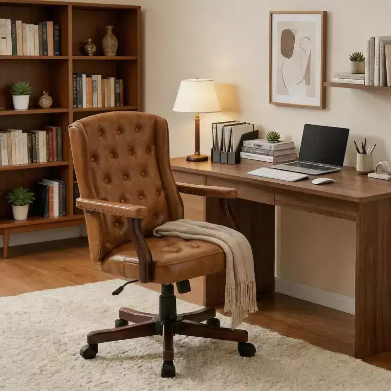 Executive Office Chair with Wingback Design and Swivel for Home Office
