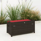Outdoor Wicker Storage Bench with Storage & Cushion