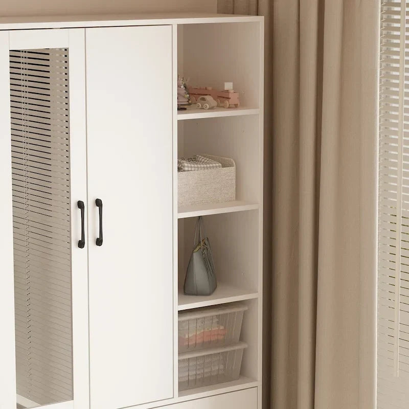 Wardrobe Clo Armoire wi/Mirror & Scalable Hanging Rod Space Saving