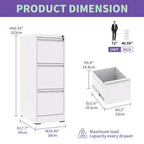 VIYET 52H 3-Drawer Metal Vertical File Cabinet with Lock,Steel Filing Cabinet for Home Office,Fits A4/Legal/Letter