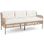 4-Pieces Outdoor Rattan Conversation Sofa Set with Swivel Chairs and Coffee Table