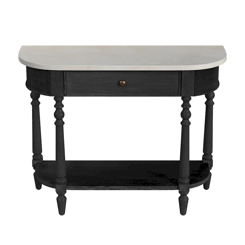 Marble Top Console Table ¨C Light Brown / Grey / Washed Black, Demilune, 1-Person Assembly