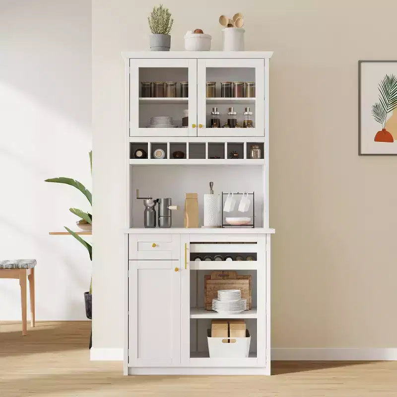 75 Tall Kitchen Pantry Cabinet with Glass Doors