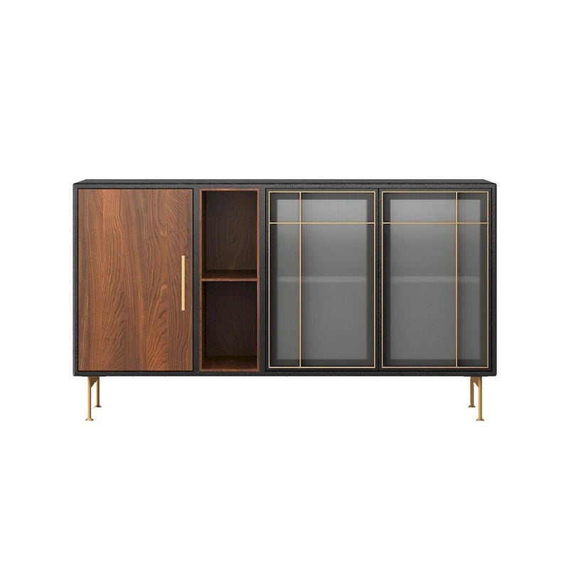 55.12 Mid Century Modern Sideboard Buffet 3 Door Cabinet, Multi-layer Solid Wood Frame, Walnut Veneer, Fully Assemble - 55.12