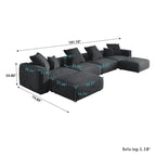 Large Modular Sectional Sofa Corduroy Upholstery U-Shaped 4 Seater with 2 Ottoman and 5 Pillows