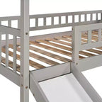 Twin House Loft Bed with Slide and Stairs, Loft Bed with Storage Drawers, Wood Cabin Loft Bed for Kids Toddlers