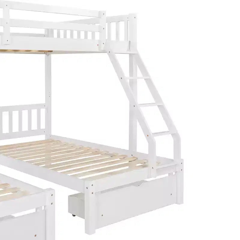 Full Over Twin & Twin Bunk Bed for 3, Wooden Triple Bunk Bed with 2 Storage Drawers, can be Divided into 3 Separate Beds