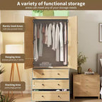 COZONY Armoire Wardrobe with 3 Drawers & 2 Doors, Modern Wooden Closet Cabinet for Bedroom, Heavy Duty White Standing Armoire