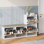 Shoe Storage Cabinet with Bench & 4 Flip Drawers - Narrow Entryway Organizer for 35-40 Pairs