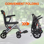 Ultra Lightweight Elderly Transport Wheelchair Portable Lightweight Folding Transport Chair, with Locking Handbrake, Removable Flip Armrests