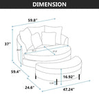 Modern Sofa Chair Round Accent Barrel Chair With 5 Pillows and Optional Ottoman