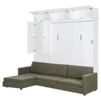 Queen Size Murphy Bed with Sofa and Cabinet, Wooden Queen Cabinet Bed Wall Bed with Shelves, Folding Wall Chest Bed for Guest Room Office