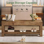 47.24 Solid Wood Entryway Bench with Open Shelves, Rustic Brown