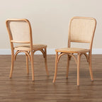Neah Mid-Century Modern 2-Piece Woven Rattan and Wood Dining Chair Set