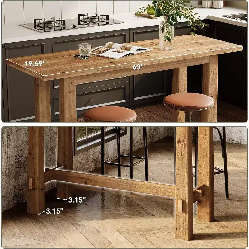 63-Inch Solid Wood Bar Height Pub Table for Kitchen, Caf¨¦ or Restaurant