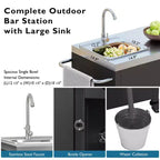 55.5 Outdoor Kitchen Island with Sink, Stainless Steel Prep Table with Spice Rack & Lockable Wheels, BBQ Grill Cart Station, Black - ModernLuxe