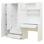 3-in-1 Wardrobe Closet with Vanity Desk, Desk Set, Bedroom Armoire with 2 Drawers 3-Door Storage Desk Wardrobe