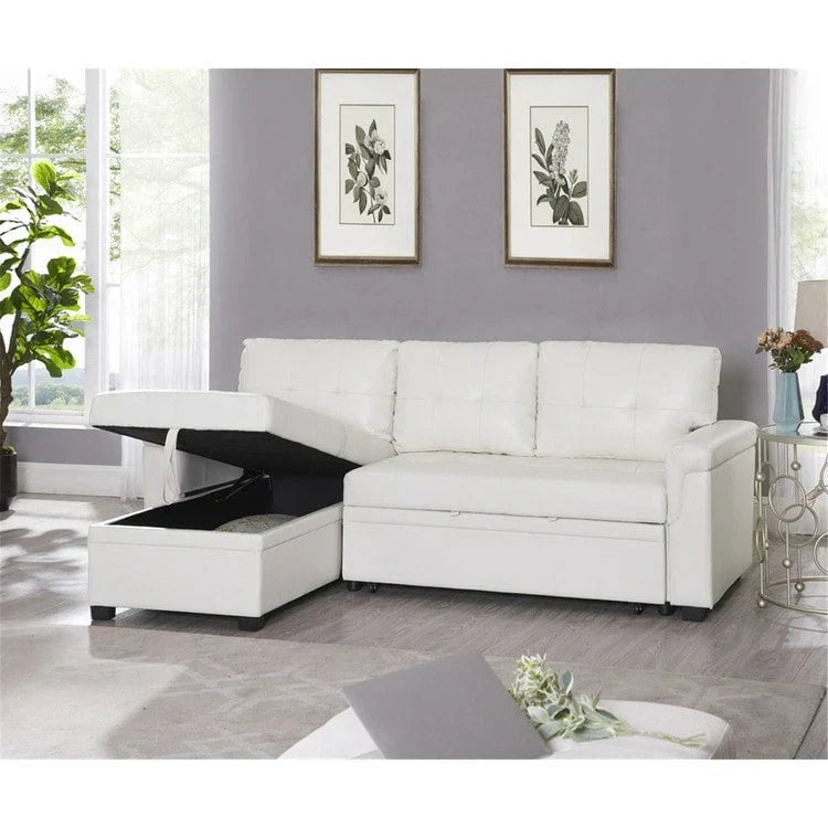 Convertible Reversible Sectional Sofa with Pull-Out Sleeper Bed, Hidden Storage Chaise, and Durable Legs