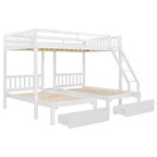 Full Over Twin & Twin Bunk Bed for 3, Wooden Triple Bunk Bed with 2 Storage Drawers, can be Divided into 3 Separate Beds