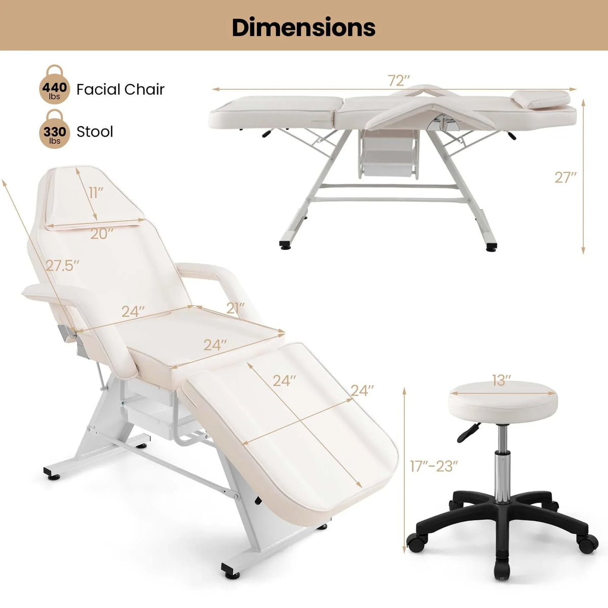 Costway 72 Massage Bed with Hydraulic Stool Adjustable Backrest &