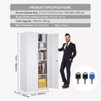 VEVOR Metal Storage Cabinet, Steel Locking Storage Cabinet with 2 Magnetic Doors and 4 Adjustable Shelves,71 Metal Cabinet 200 lbs Capacity, White