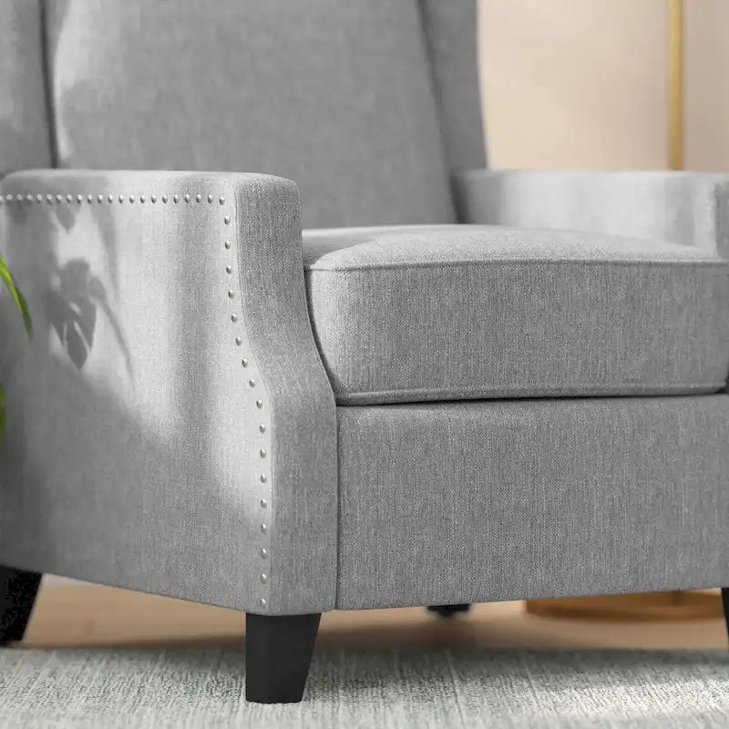 Push Back Wing Back Pocket Spring Recliner with Side Accent Nail Trim