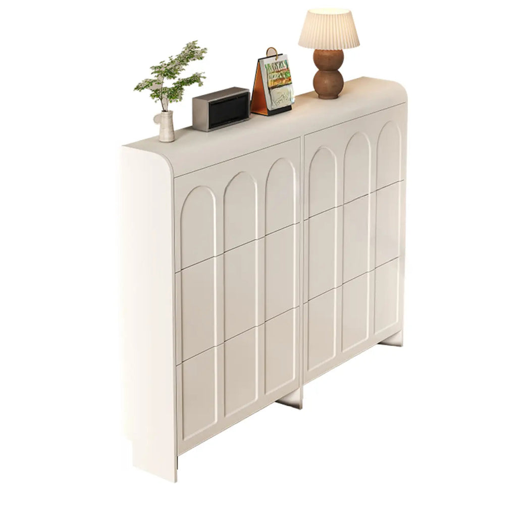 Slim Drop Front 3-Tier White Wood Shoe Storage Cabinet