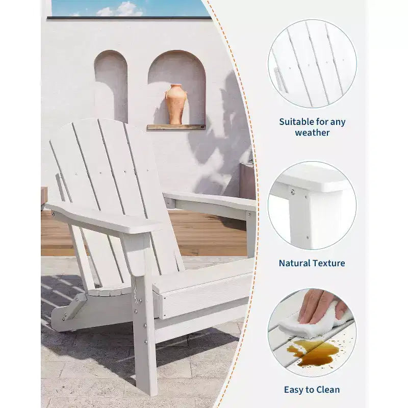 Folding Adirondack Chairs Set of 4 with 2 Side Tables, Modern Outdoor HDPE Chairs for Patio, Deck Balcony Backyard Lawn