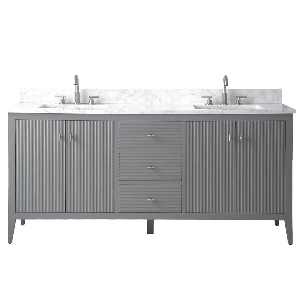 Vanity Art 72 Double Sink Bathroom Vanity Cabinet with Engineered Marble Top