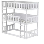 Triple Twin Bunk for Kids, Twin over Twin over Twin Detachable Bunk Bed with Ladder and Guardrail, Separate into 3 Beds