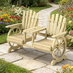 GDFStudio Sydel Wagon Wheel Patio Bench with Center Table and Storage Compartment