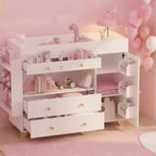 JVNOXK 54-inch Wide Dressing Table Modern Changing Table Wide tabletop design Three drawers Dresser with 12 drawers and storage shelves White