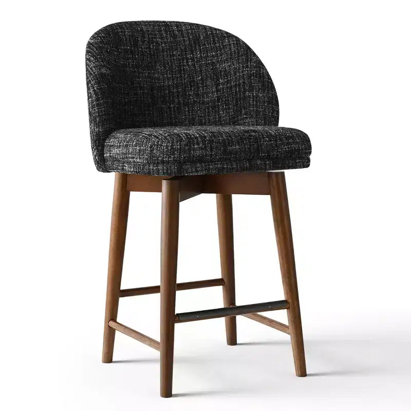 Set of 2 Modern Swivel Counter Stools with Upholstered Seat, 360 Rotating Kitchen Island or Home Bar Chairs with Solid Wood Legs-Panipeachy