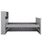 Twin/Full Size Captain Platform Bed with 4 Drawers and Storage Shelves, Solid Wood Bed Frame with Storage Bookcase Headboard