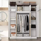70.87Tall 8-Door Large Capacity Armoire Wardrobe Closet with Hanging Rod, Adjustable Shelves and Rattan Decorative Doors
