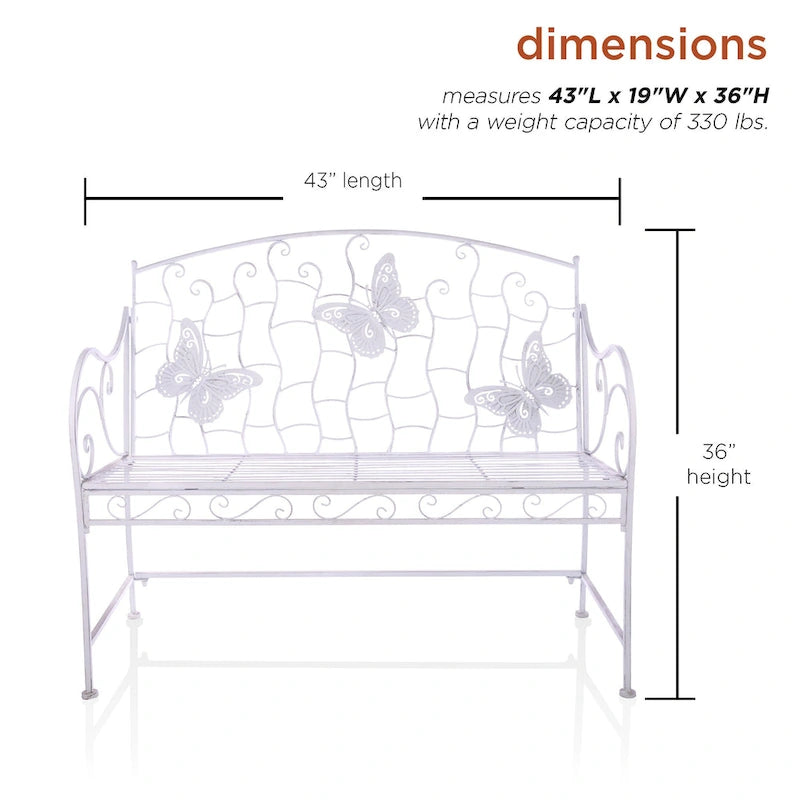 Alpine Corporation 44L Indoor/Outdoor 2-Person Classic Metal Garden Bench