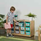 Cubby Mobile Tray Cabinet and 15 Scoop Front Bins, 3x4, Kids Furniture