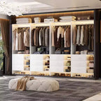 Besiost Set of 4 Closet Organizer with Wooden Drawers and Hanging Rods