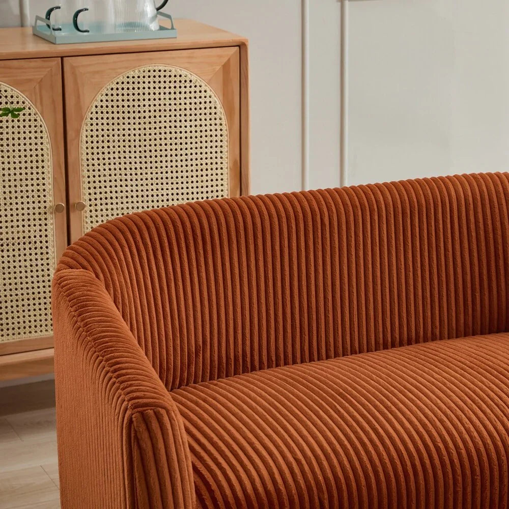 Corduroy Fabric Upholstered 2-Seat Sofa with Wooden Walnut Legs