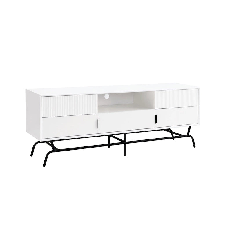DH BASIC Modern 60-inch 3-Drawer Media Cabinet TV Stand with Cable Hole by Denhour