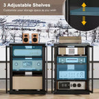 Bekrvio Metal Media Cabinet, 4-Tier Stereo Cabinet with Glass Doors & Adjustable Shelves, Audio AV Rack with Cable Management