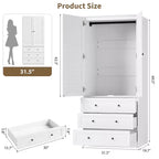 COZONY Armoire Wardrobe with 3 Drawers & 2 Doors, Modern Wooden Closet Cabinet for Bedroom, Heavy Duty White Standing Armoire