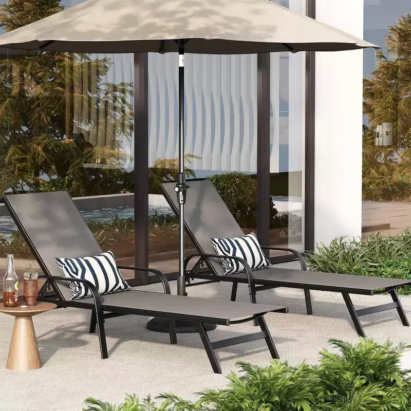 Outdoor Lounge Chair Set of 2  5-Position Adjustable Recliner, Textilene Fabric, 76 Pool Chaise for Patio, Garden & Poolside