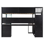 GDFStudio Scott Wooden Gaming Loft Bed with Storage Stairs, Desk, Shelves & Pegboard