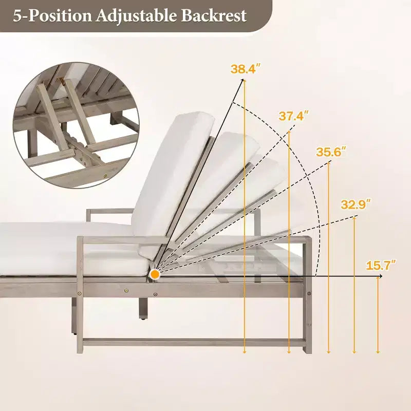 Polibi Double Outdoor Lounge Chair with 5-Position Adjustable Backrest