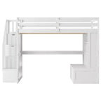 Full Size Loft Bed with Stairs and Desk, Wood Loft Beds Frame with Storage Drawers and Bookcase Shelves for Adults Teens Kids