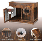 BOSSIN 44 Inch Large Dog Crate Furniture, Wooden Dog Kennel End Table with Storage Drawers, Decorative Pet Crates Dog House