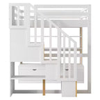 Full Size Loft Bed with Stairs and Desk, Wood Loft Beds Frame with Storage Drawers and Bookcase Shelves for Adults Teens Kids