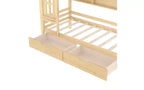 House Platform Bed with Storage Drawers and Window, Solid Wood Frame with Shelves, Childlike Fun Design, Light White