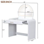 Makeup Vanity Table with Large Mirror and Touch Screen, Vanity Desk with Large Drawer and Arched Corner, Dressing Table for Bedroom
